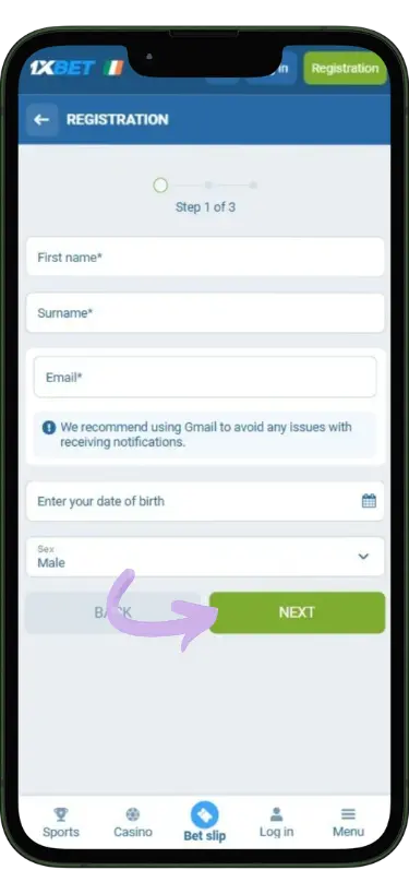 bonus code activation step 2